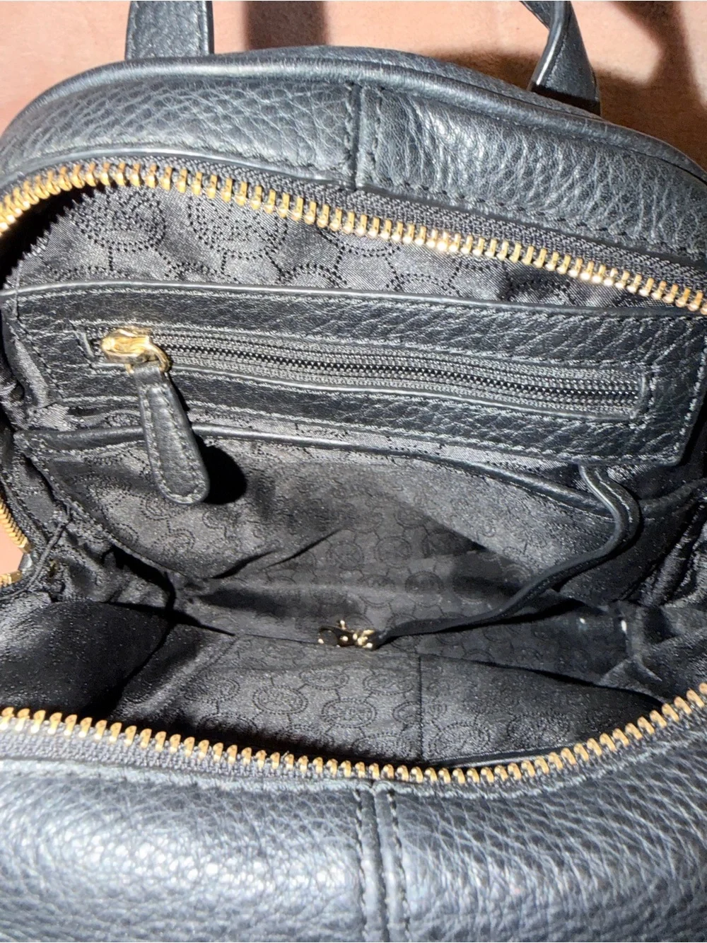 Michael Kors Black Pebbled Leather Small Backpack with Gold Hardware